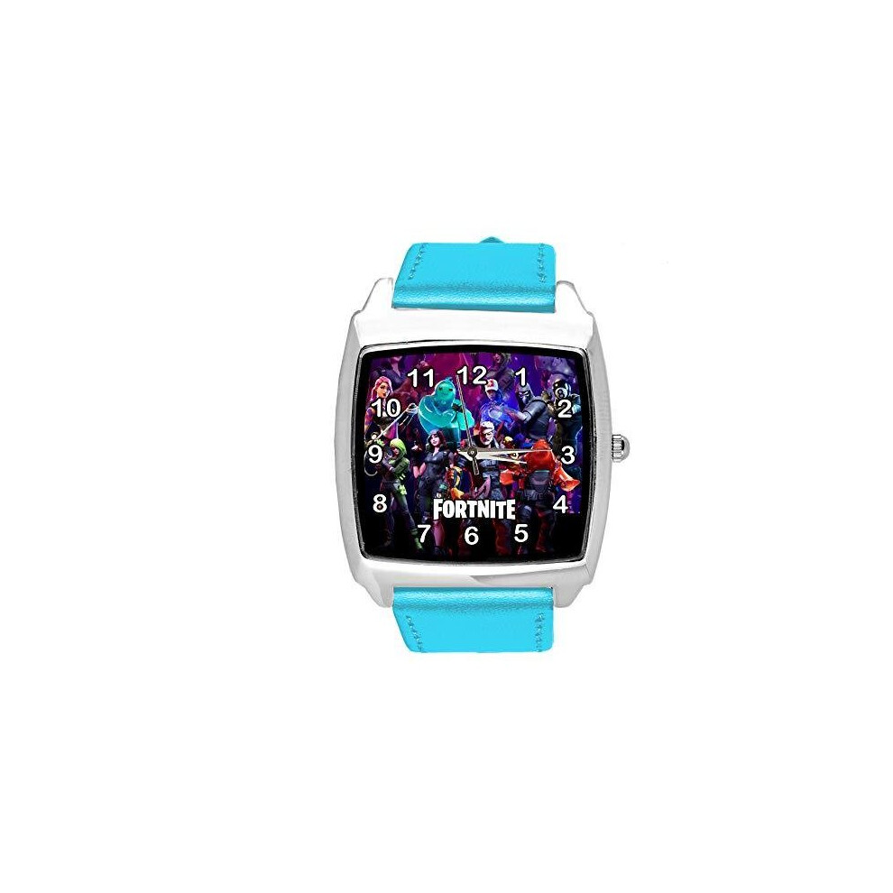 Blue Leather Square Watch for FORTNITE Fans