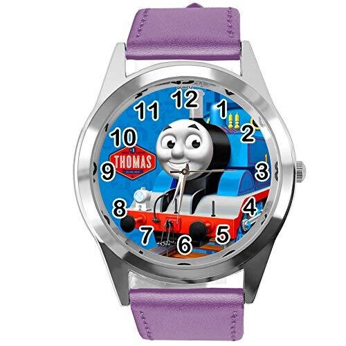 Purple Leather Round Watch for Thomas The Train Fans E2