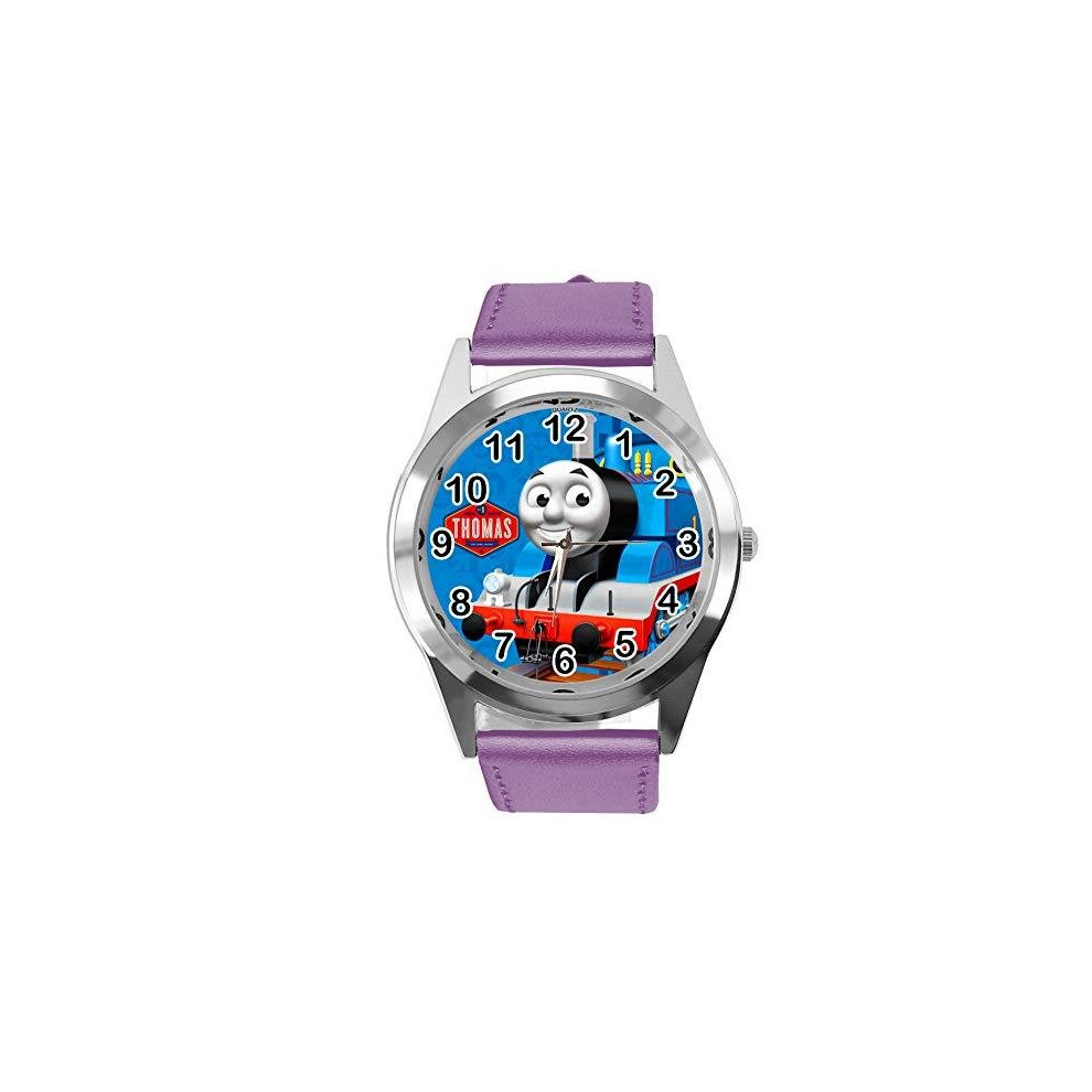 Purple Leather Round Watch for Thomas The Train Fans E2