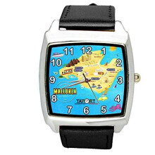 Spain Mallorca Island Quartz Square Watch Real Leather Band Black