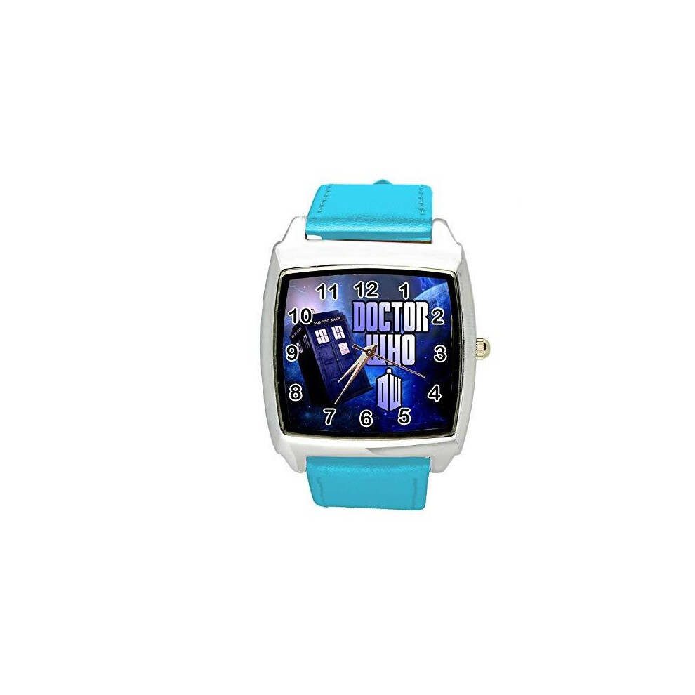 Blue Leather Quartz Square Watch for DR WHO Fans E2