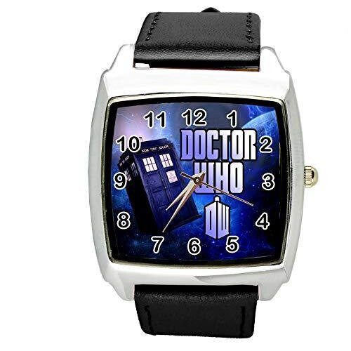 Black Real Leather Quartz Square Watch for DR WHO Fans E2
