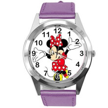 Real Leather Band Purple Watch for Minnie Mouse Fan