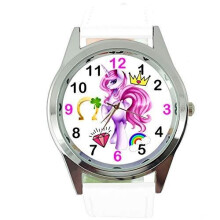 White Leather Band Quartz Unicorn E4 Watch