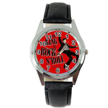 Elvis Presley Music Legend Quartz Round Watch Real Leather Band E6 Dial Black