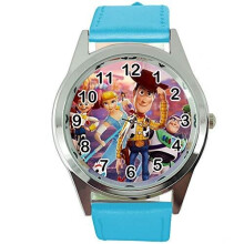 Quartz Watch Blue Leather Band Round for Toy Story Fans