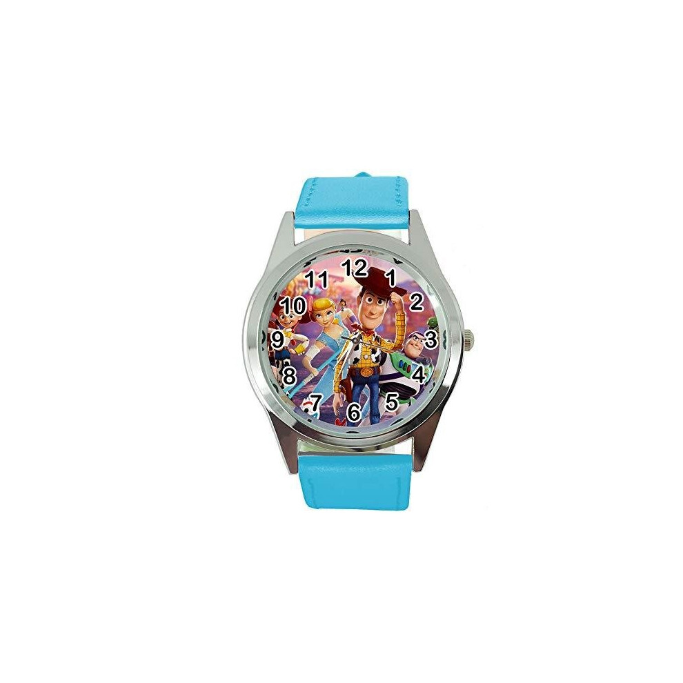 Taport Quartz Watch Leather Band Round For Toy Story Fans Blue