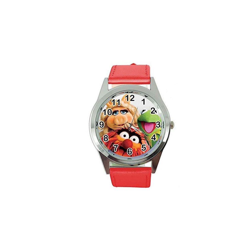 Quartz Watch RED Leather Band Round for Muppets Fans