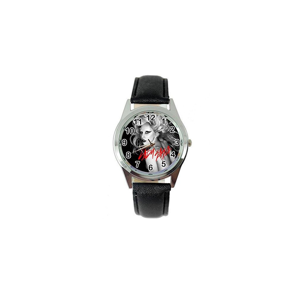 Lady Gaga Born This Way Quartz Round Watch Real Leather Band  Black