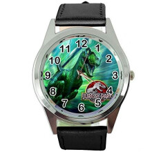 Jurrasic Park Round Quartz Watch Black Leather Band