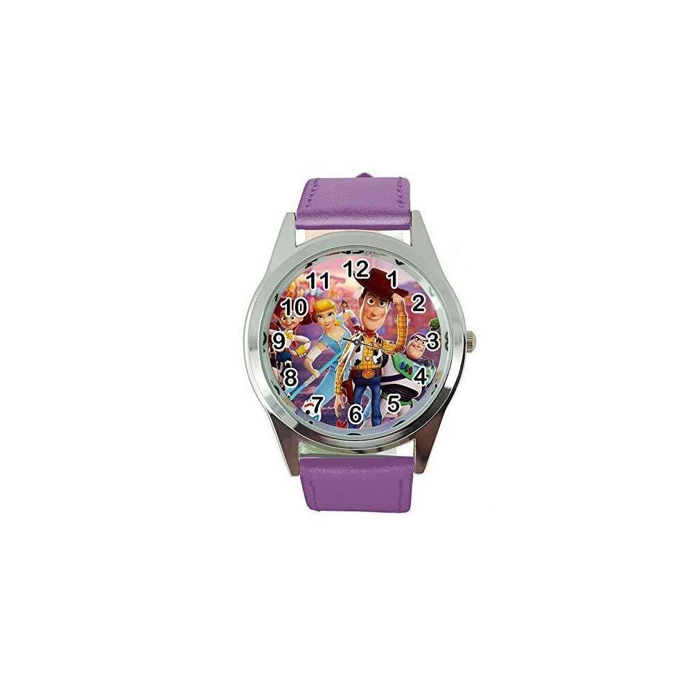 Quartz Watch Violet Leather Band Round for Toy Story Fans