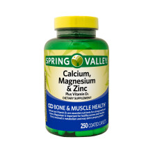 Spring Valley Calcium, Magnesium & Zinc Plus Vitamin D3 Dietary Supplement 250 Coated Caplets