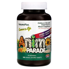 NaturesPlus, Animal Parade, Kinder-Kau-Multivitaminpräparat, Kirsche, Traube & Orange, 180 tierförmige Tabletten