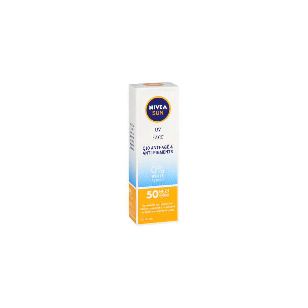 New Nivea Sun Uv Face Q10 Spf 50 – Anti-Age & Anti-Pigments, 50Ml, 0% Residue Cream/White
