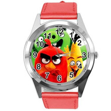 RED Leather Band Quartz Watch for Angry Birds Fans E1