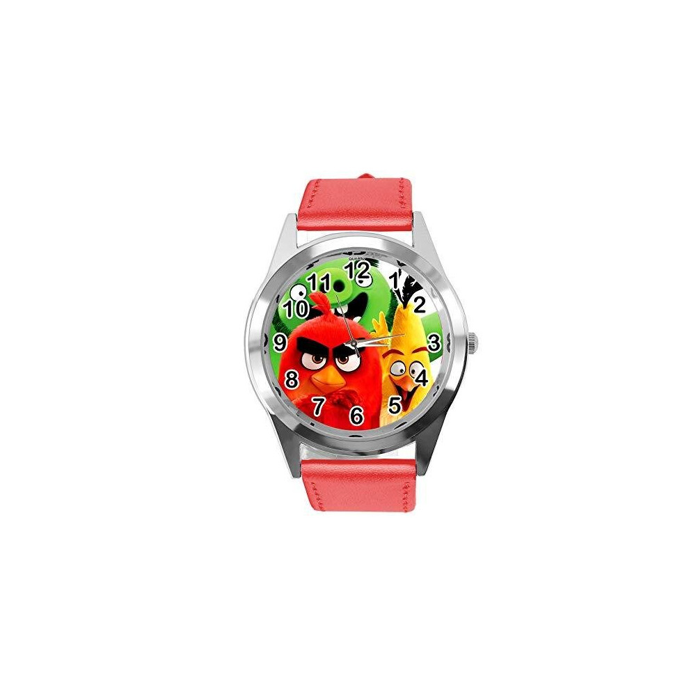 Taport Leather Band Quartz Watch For Angry Birds Fans E1 Red