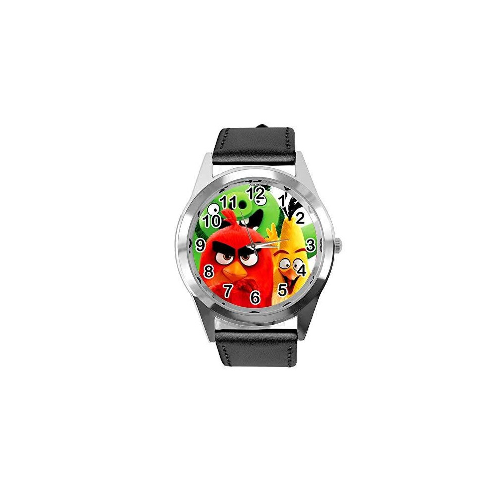 Black Leather Band Quartz Watch for Angry Birds Fans E1