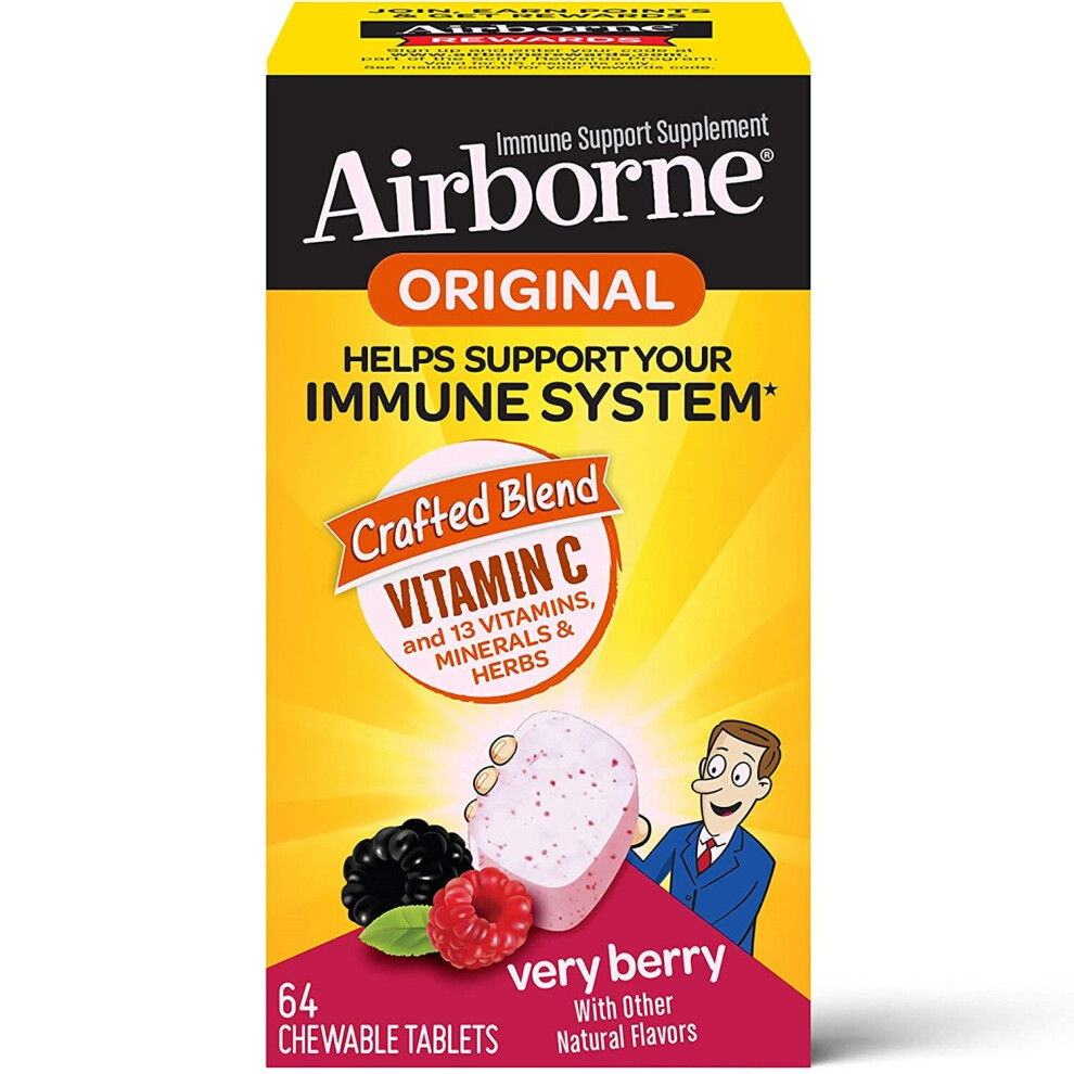 Airborne Very Berry Vitamin C Immune Support Chewable Tablets 64 Ct - 1000 Mg Serving