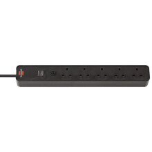 Brennenstuhl 1153253000 Ecolor 5 Way Black FB Extension Socket W/Fuse 1.5m