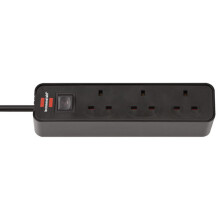 Brennenstuhl 1153233000 Ecolor 3 Way Black Switched Extension Socket 1.5m