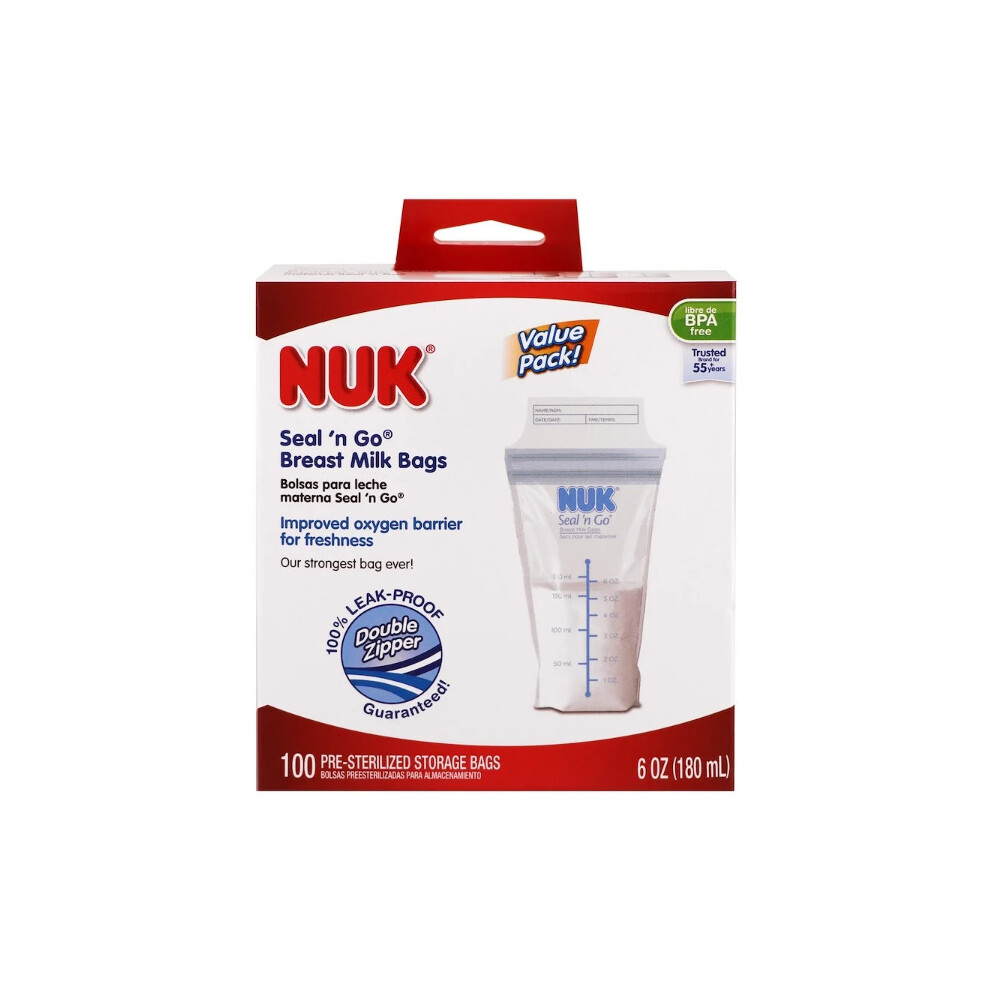 NUK, Seal 'n Go, 100 Pre-Sterilized Breast Milk Storage Bags, 180ml