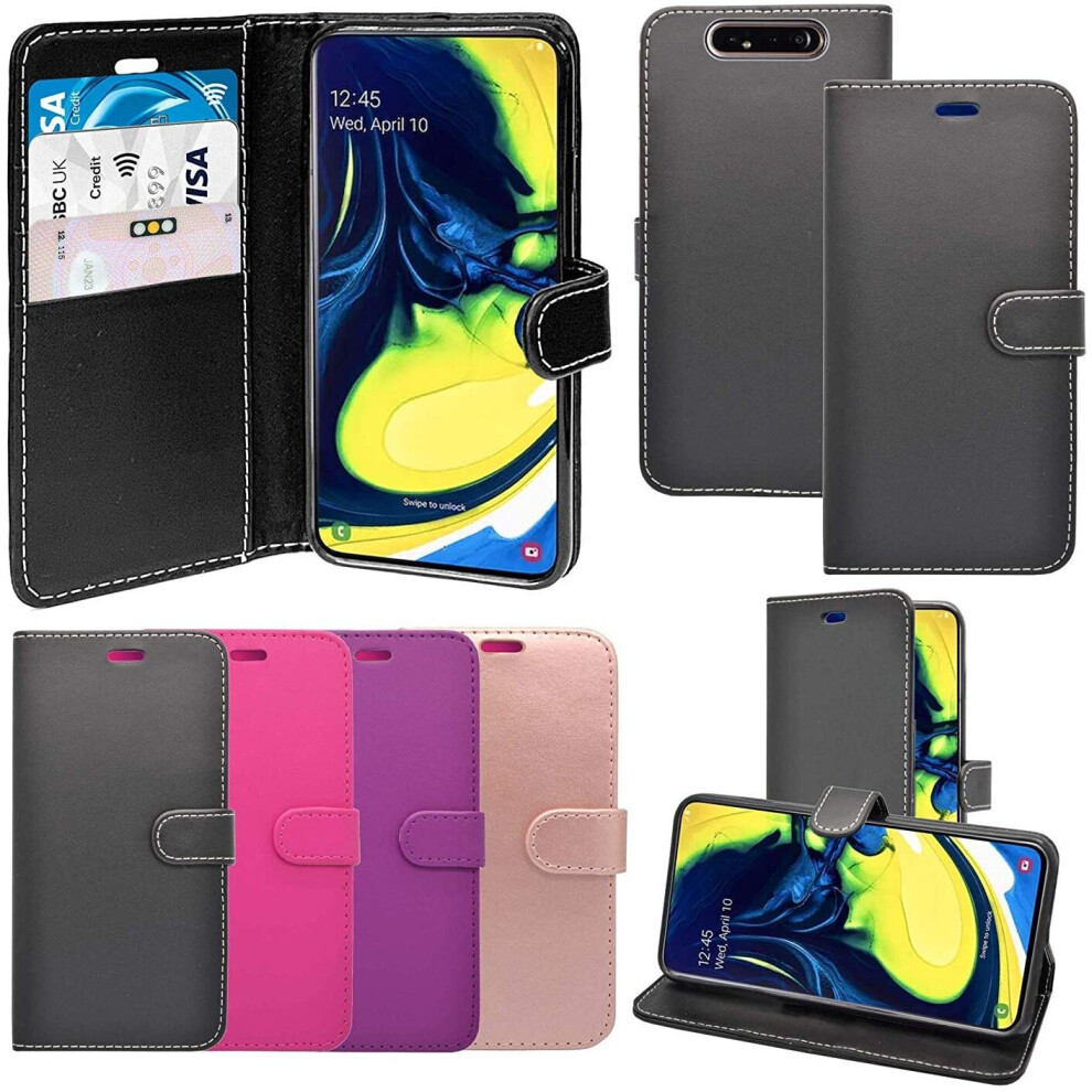 (Black) Case For Samsung Galaxy A80 Wallet Flip Pu Leather Cover Black