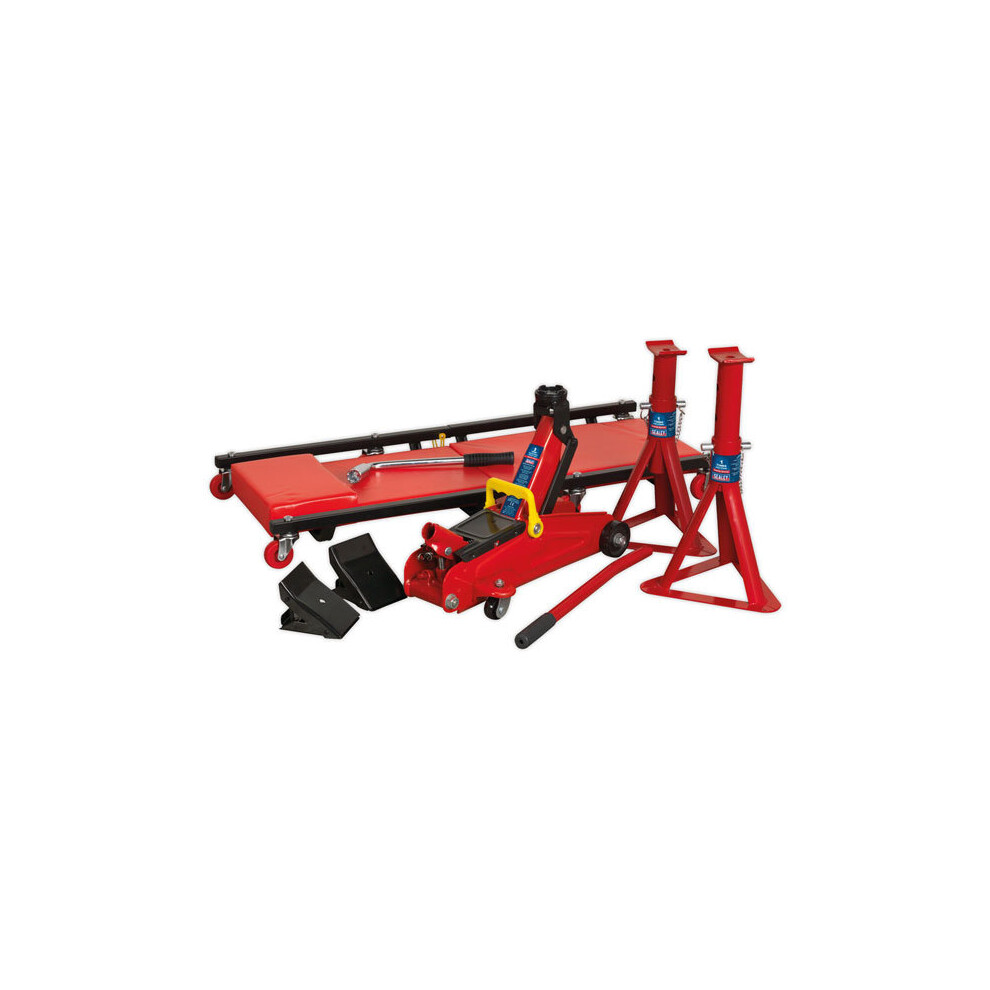 Sealey JKIT01 Lifting Kit 5pc 2tonne (Inc Jack, Axle Stands, Creeper, Chocks)-image-OPC-P5TMQHK-NEW