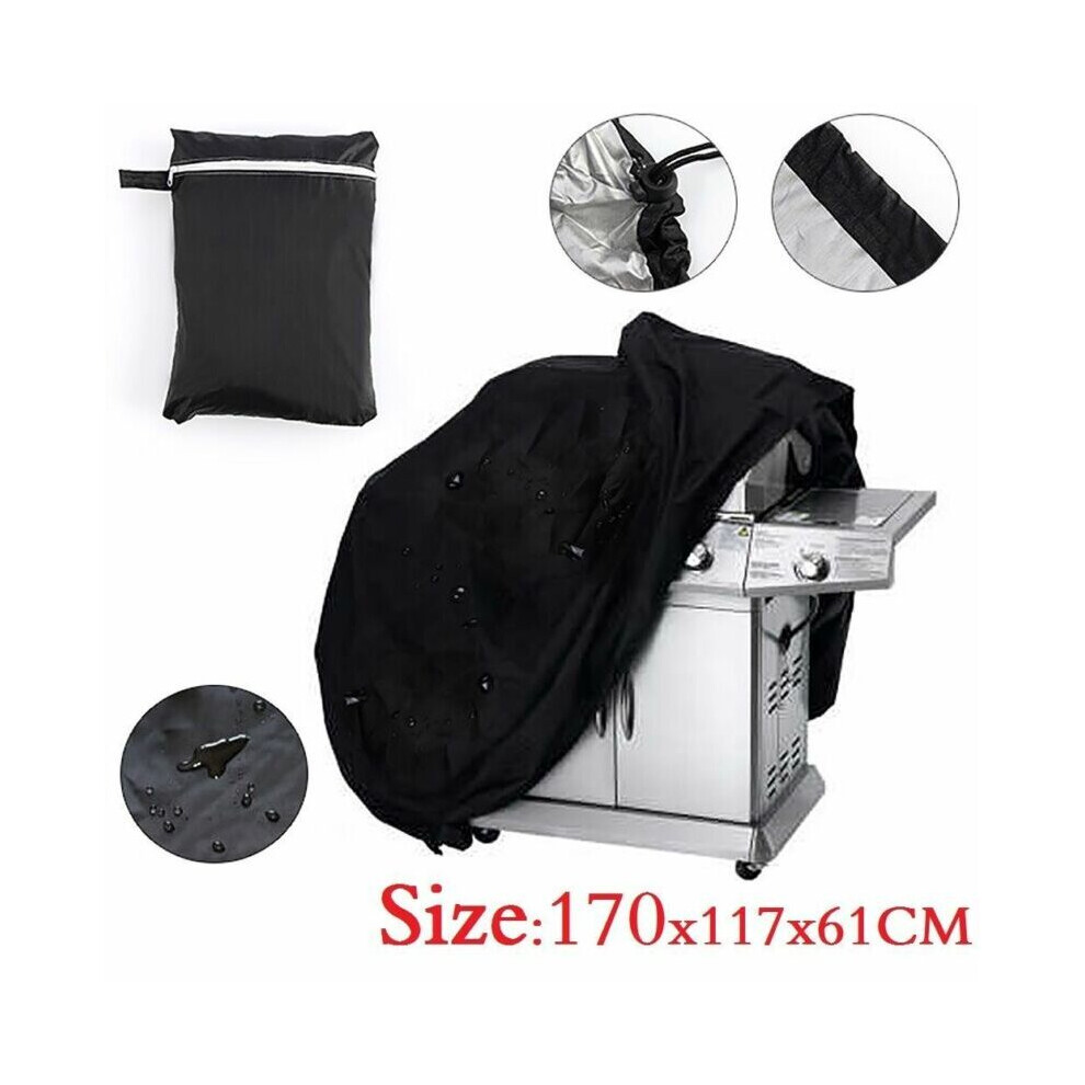 170cm Fitted Heavy-Duty BBQ Grill Cover - Waterproof, Dustproof & Wind-Resistant Outdoor Protection (Black, UK)
