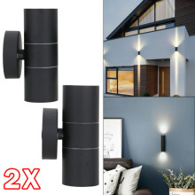2x Black Stainless Steel Up Down Wall Light GU10 IP54 Double LED