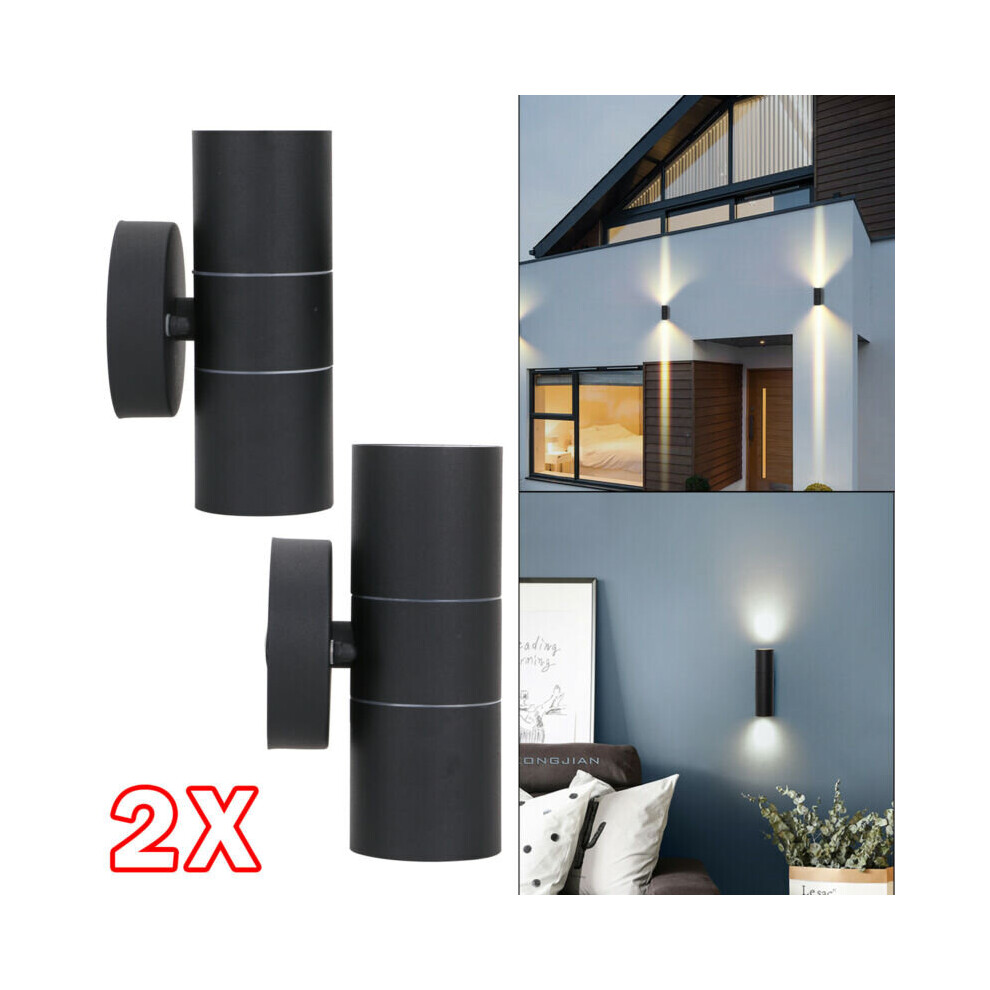 2x Black Stainless Steel Up Down Wall Light GU10 IP54 Double LED