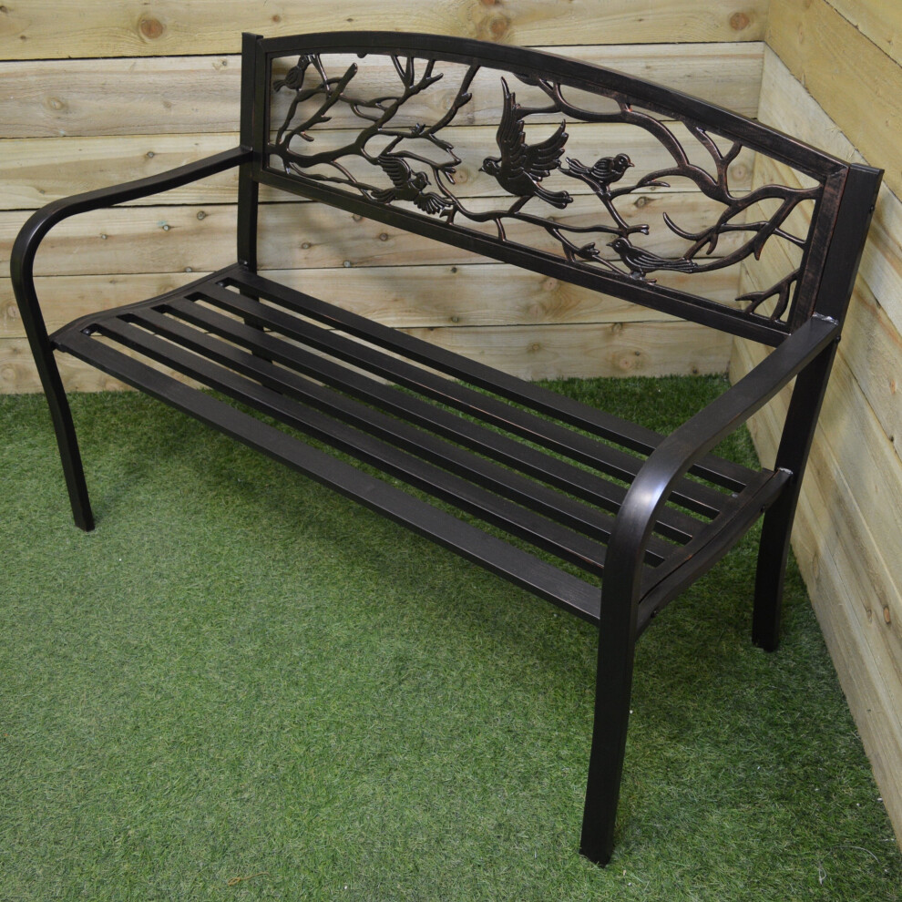 2 Seater Metal Garden / Patio Bench With Bird Design