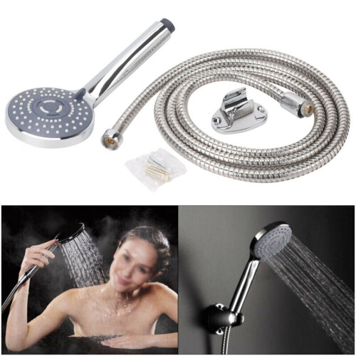 Shower Head Set Universal Multi Function Chrome Anti-Limescale Bath 2M Hose UK 1