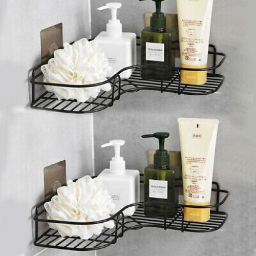 Corner Shower Shelf Holder Bathroom Kitchen Storage Rack Black Punch-Free 1