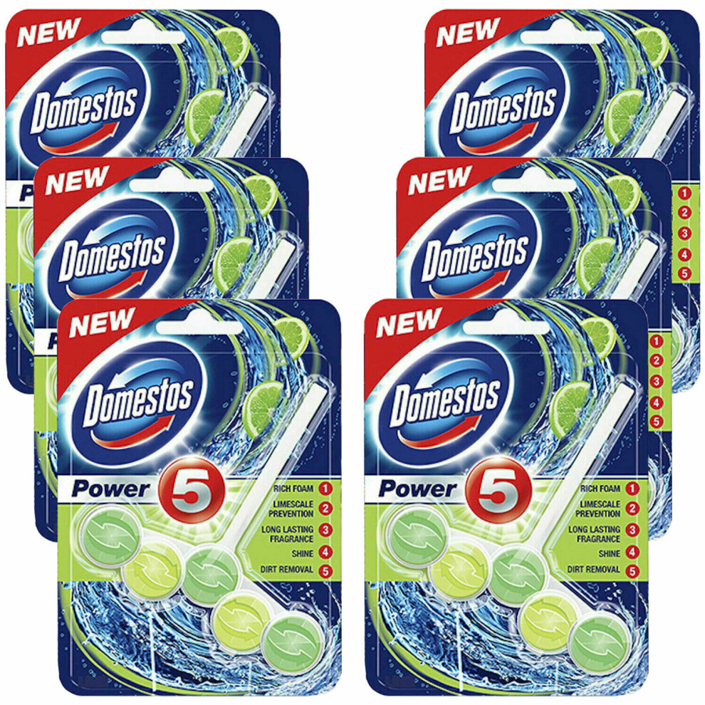 Domestos Power 5 Lime Toilet Rim Block 55g Pack of 6