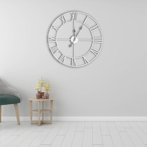 White 60cm Giant Roman Numerals Wall Clock 2