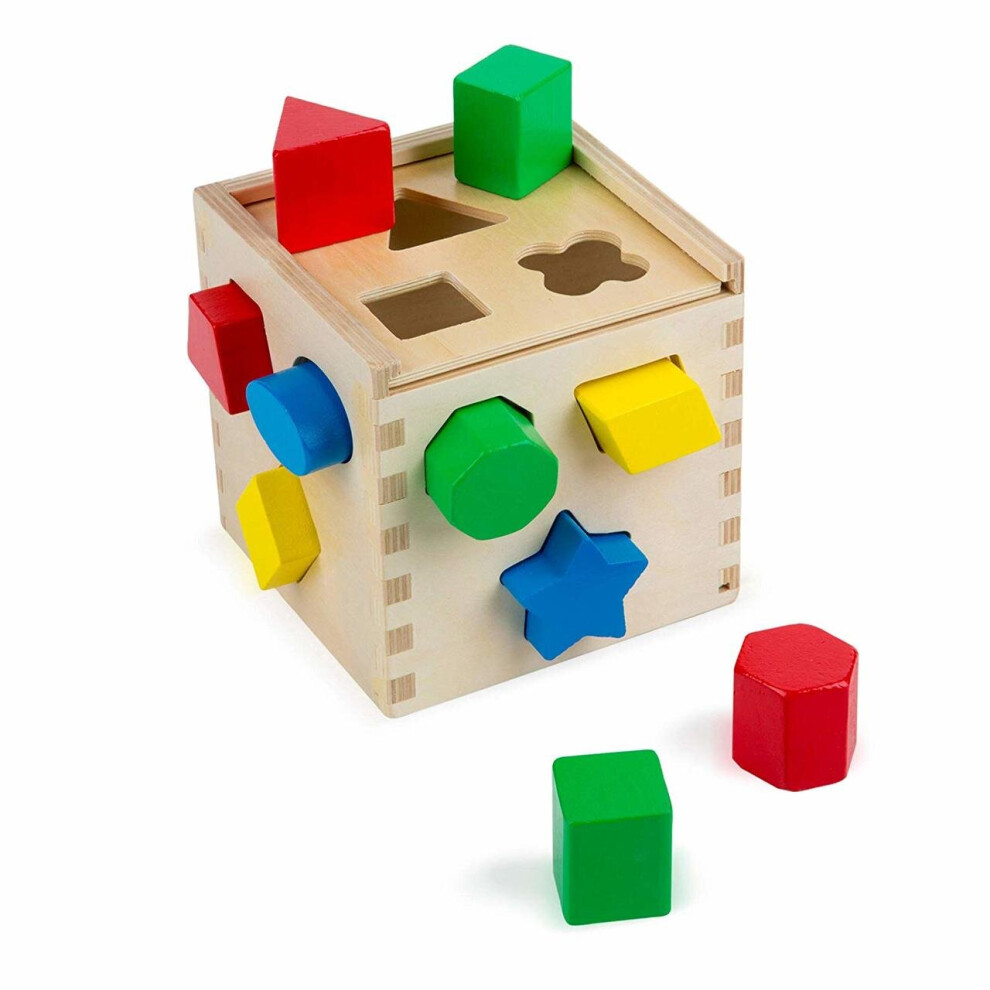 Melissa Doug Shape Sorting Cube Classic Wooden Toy Sturdy Wooden Construction