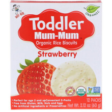Hot Kid, Mum-Mum do Criança, Biscoitos de Arroz Orgânicos, 18+ Meses, Morango, 12 Embalagens, 2 Biscoitos Cada