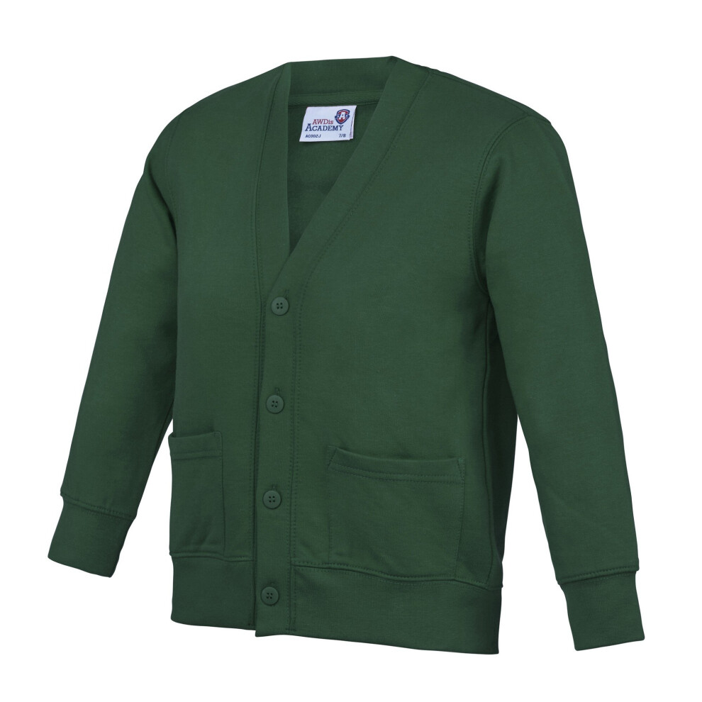 (7-8 Years, Green) AWDis Academy Childrens/Kids Button Up School Cardigan