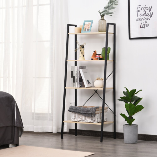 Homcom HOMCOM 4-Tier Minimalistic Ladder Shelf Home Display Storage Natural 2