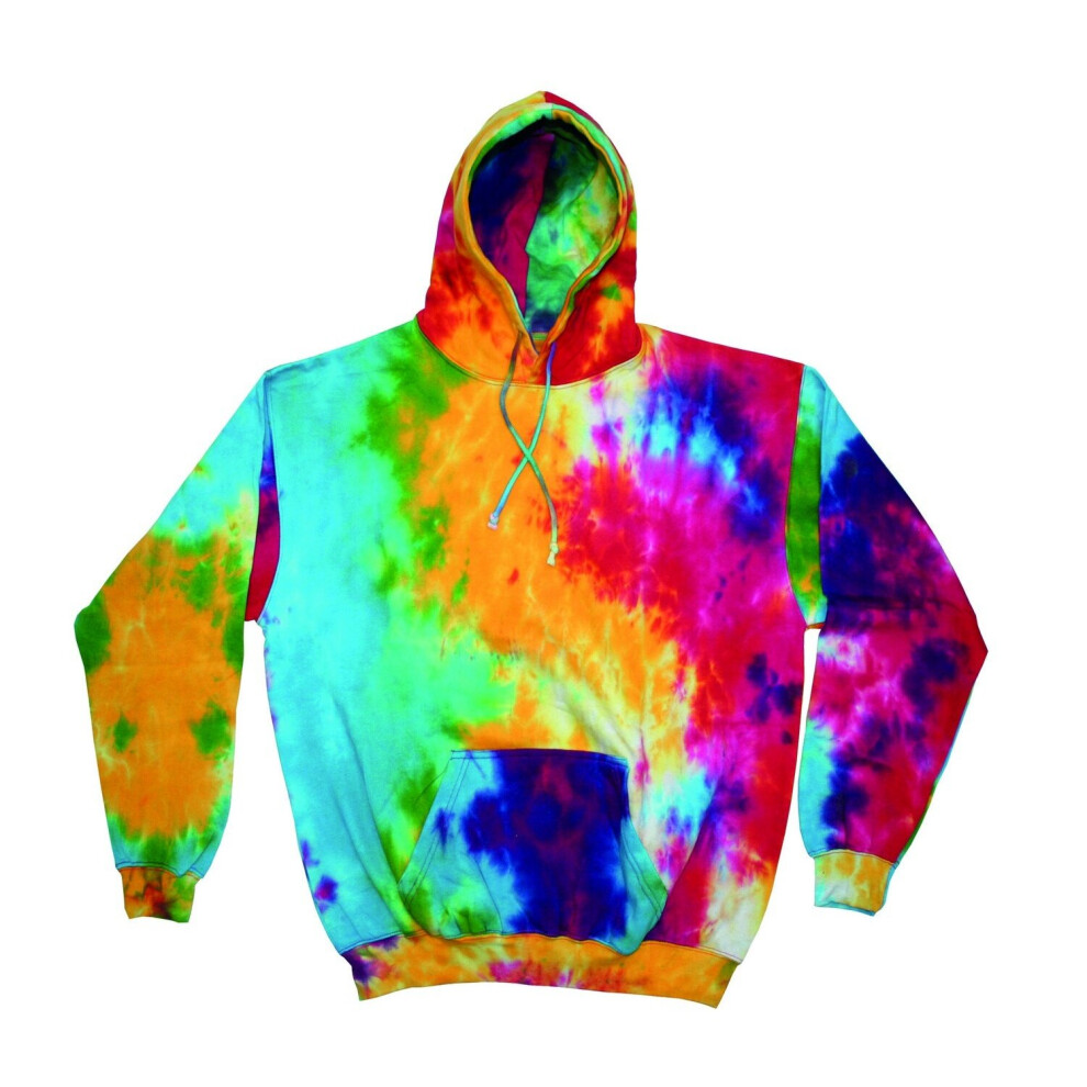 (XL, Multi Rainbow) Colortone Unisex Rainbow Tie Dye Pullover Hoodie 