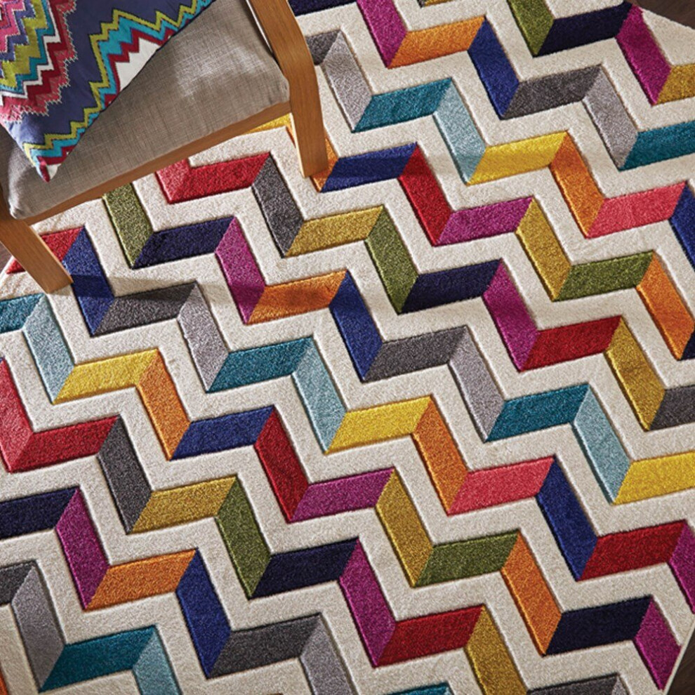 (80x150cm) Spectrum Bolero Zig Zag Multicoloured Modern Handcarved Soft Geometric 3D Rugs
