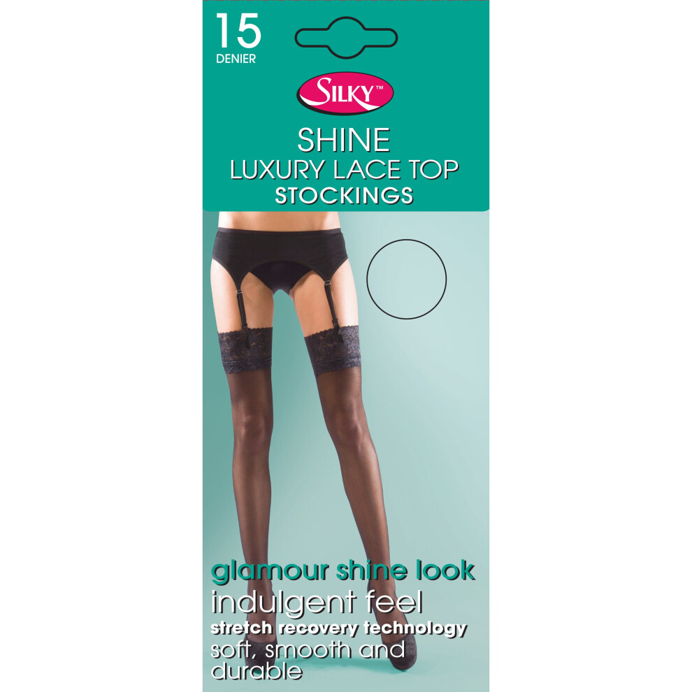 (Black) Silky  Luxury Lace Top Stockings 15 Denier One Size