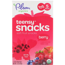 Plum Organics, Teensy Snacks, Soft Fruit Snacks, Tots 12+ Months, Mixed Berry, 5 Packs, 0.35 oz (10 g) Each