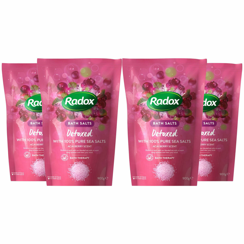 Radox Bath Salts Detoxed Bath Therapy, Acai Berry, 4 Pack, 900g