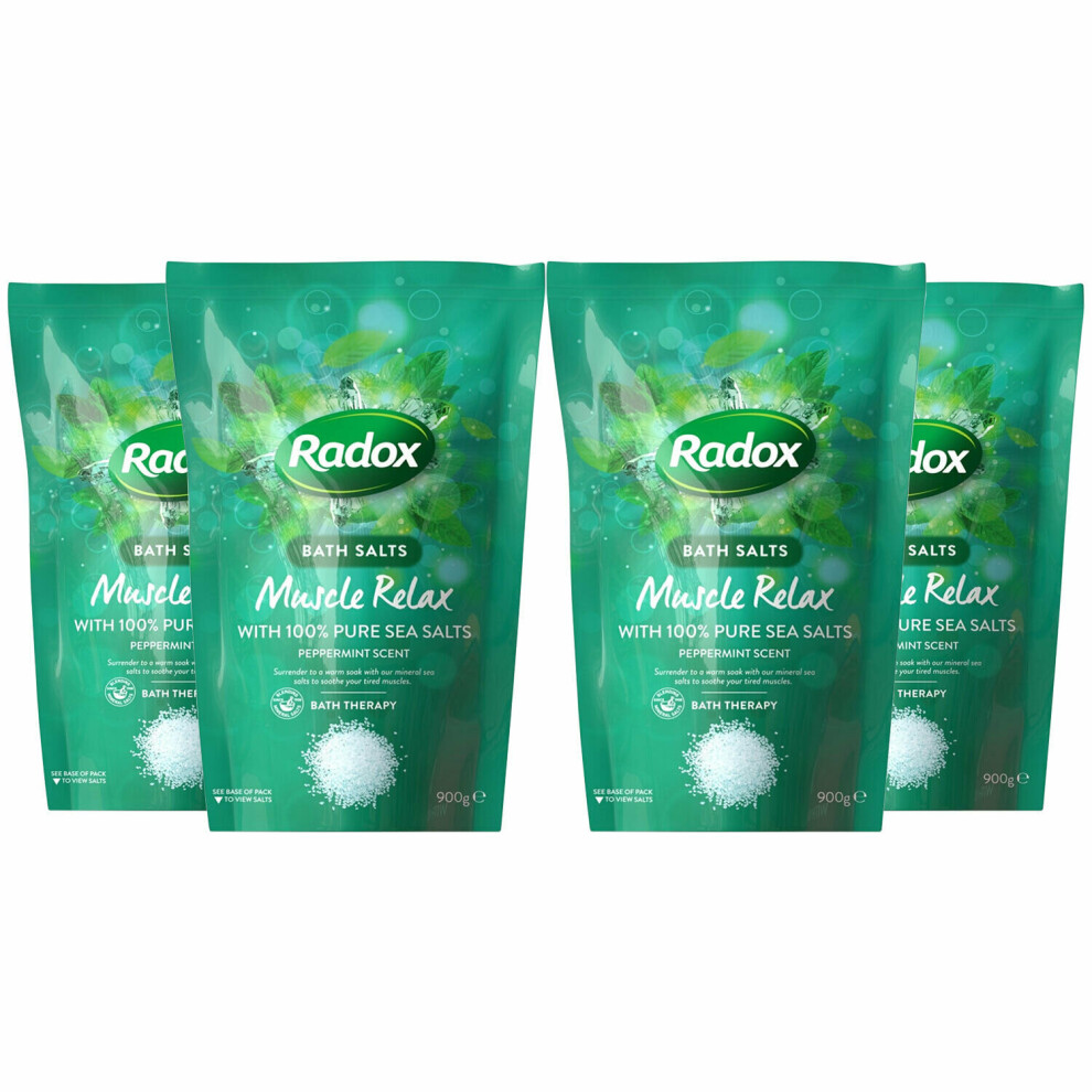 Radox Bath Salts Muscle Relax Bath Therapy, Peppermint, 4 Pack, 900g