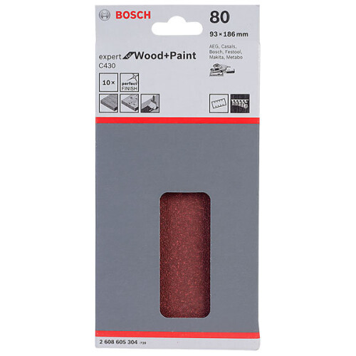 Bosch Bosch 2608605304 Sanding Sheet (10) Hook & Loop 80 Grit 93 x 186mm