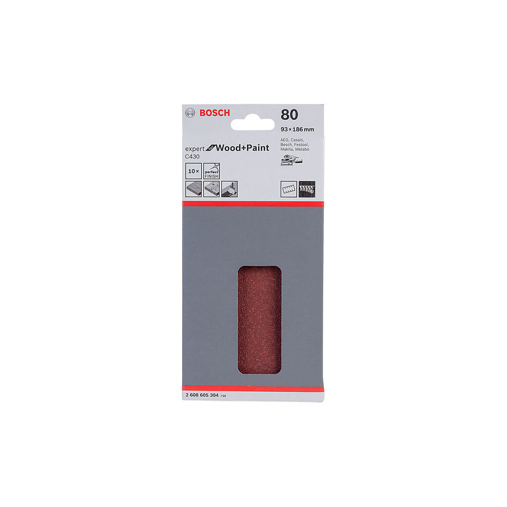 Bosch 2608605304 Sanding Sheet (10) Hook & Loop 80 Grit 93 x 186mm
