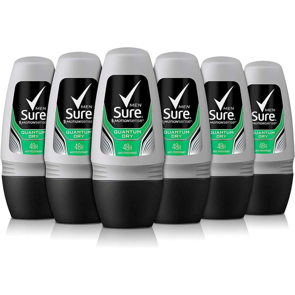 Sure Men Quantum Dry Anti-Perspirant Deodorant Roll On 50ml, Pack of 6