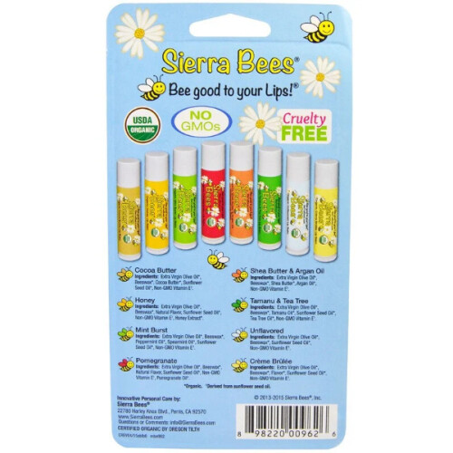 Sierra Bees, Organic Lip Balms Combo Pack, 8 Pack, 4.25g Each 1