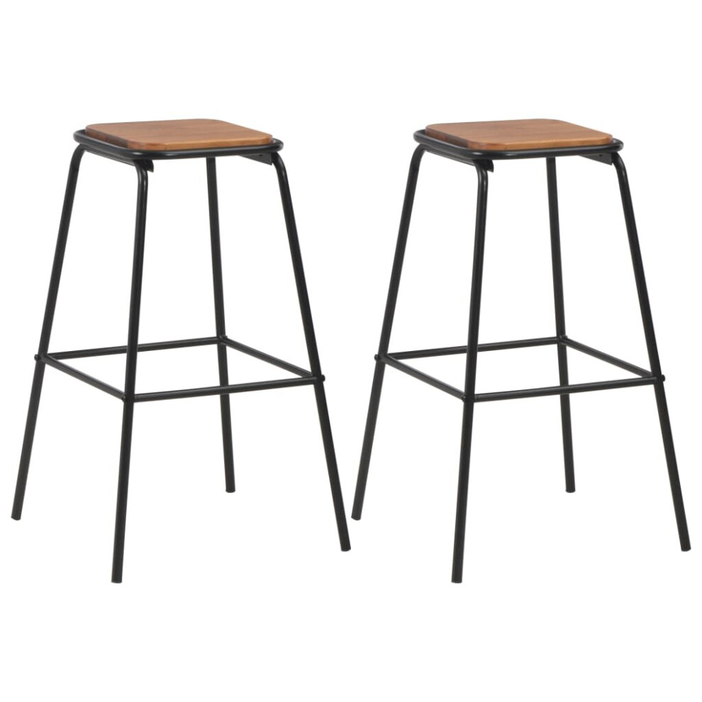 vidaXL 2x Bar Stools Black Solid Pine Wood Steel Industrial Home Dining Chair